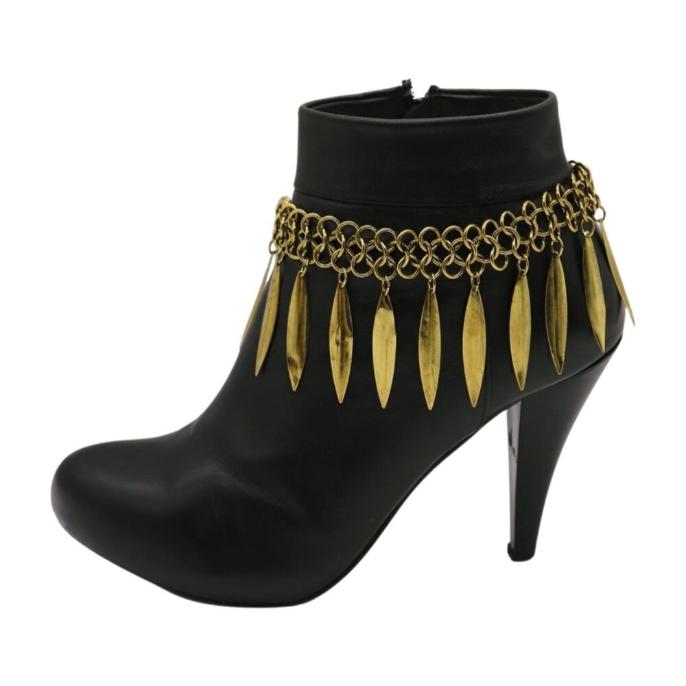 New Women Antique Gold Metal Boot Chain Bracelet Shoe Anklet Ethnic Leaf Charms